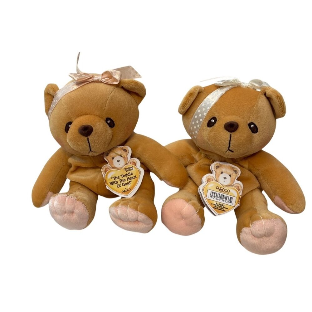 Cherished Teddies Plush Pair 1999 Beige Bears W/ Ribbons & Tags Jacki Karen